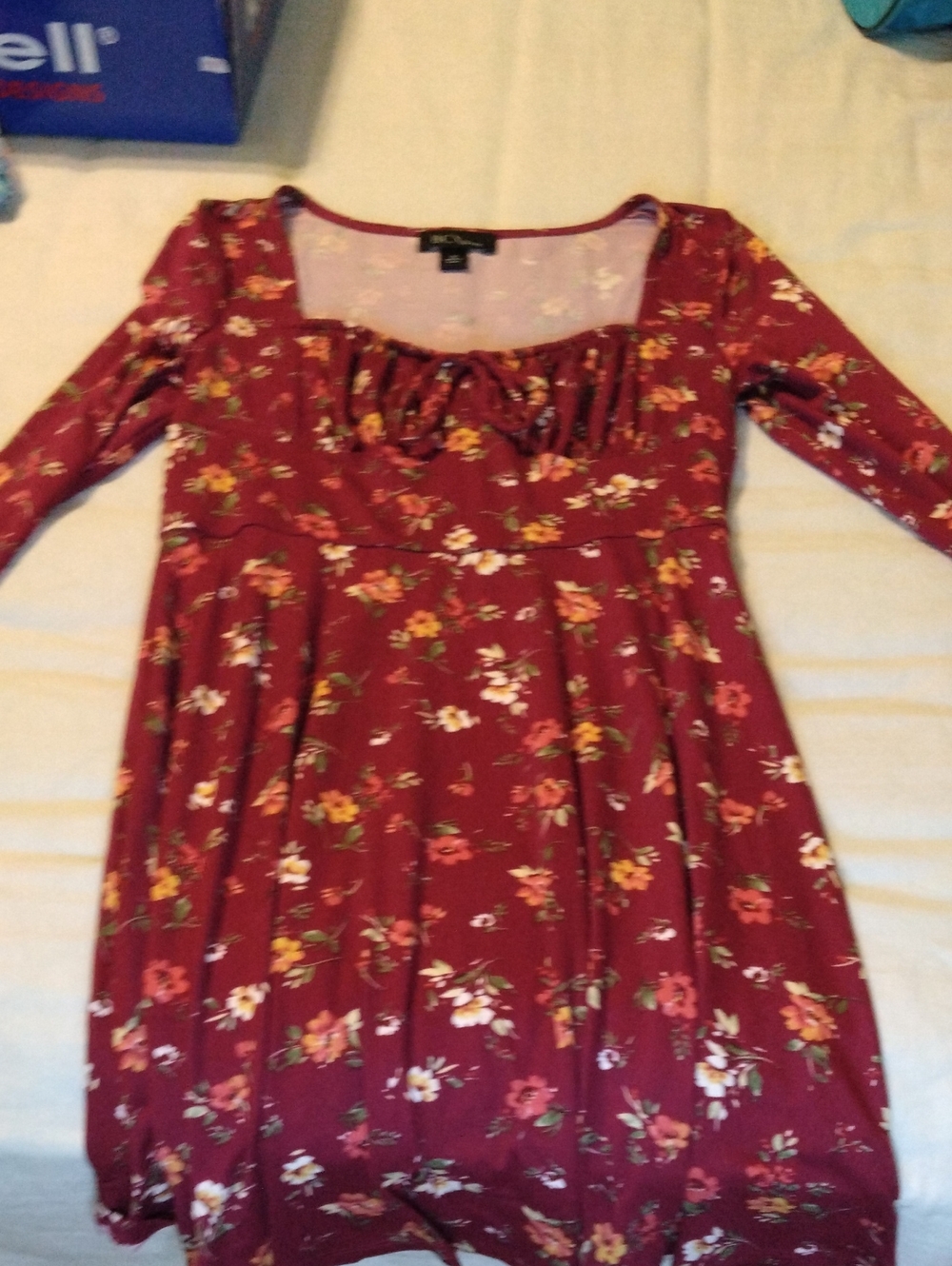 Burgundy Floral Long-Sleeve Dress